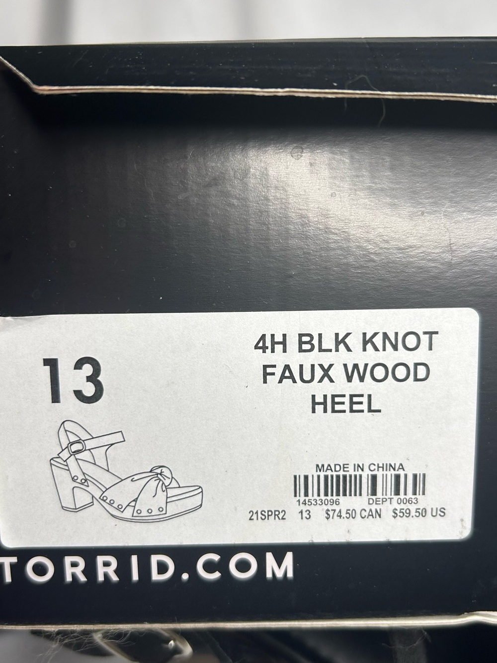 New In Box Torrid 4H BLK KNOT FAUX WOOD HEEL Sz 13 - Picture 7 of 7